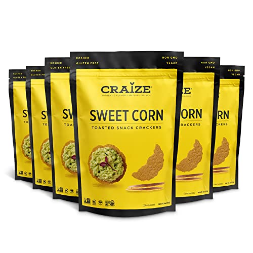 Craize Sweet Corn Crisps Gluten Free, Vegan, Kosher, Toasted Corn Crackers 4 oz (Pack of 6)